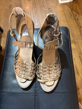 LOFT Tan Woven Leather Strappy Heels